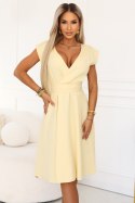 348-13 SCARLETT rozkloszowana sukienka midi z kopertowym dekoltem i paskiem - masełkowy żółty