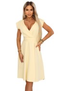 348-13 SCARLETT rozkloszowana sukienka midi z kopertowym dekoltem i paskiem - masełkowy żółty