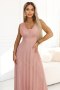 637-7 Długa sukienka maxi z brokatowym akcentem i głębokim dekoltem - pudrowy róż