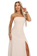 663-1 ELARA gorsetowa sukienka maxi z rozcięciem i wiązaniem na plecach - beżowa