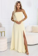 663-3 ELARA gorsetowa sukienka maxi z rozcięciem i wiązaniem na plecach - masełkowy żółty