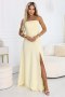 663-3 ELARA gorsetowa sukienka maxi z rozcięciem i wiązaniem na plecach - masełkowy żółty