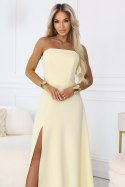 663-3 ELARA gorsetowa sukienka maxi z rozcięciem i wiązaniem na plecach - masełkowy żółty