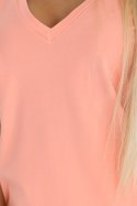 665-2 Bawełniana bluzka damska z dekoltem V i krótkim rękawkiem - koralowa