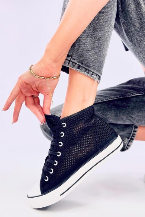Buty sportowe Trampki damskie za kostkę ażurowe MOUSSE BLACK - Inello Buty sportowe Trampki damskie za kostkę ażurowe MOUSSE BLACK - Inello