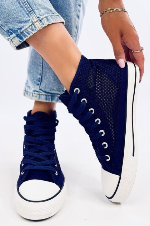 Buty sportowe Trampki damskie za kostkę ażurowe MOUSSE NAVY - Inello Buty sportowe Trampki damskie za kostkę ażurowe MOUSSE NAVY - Inello