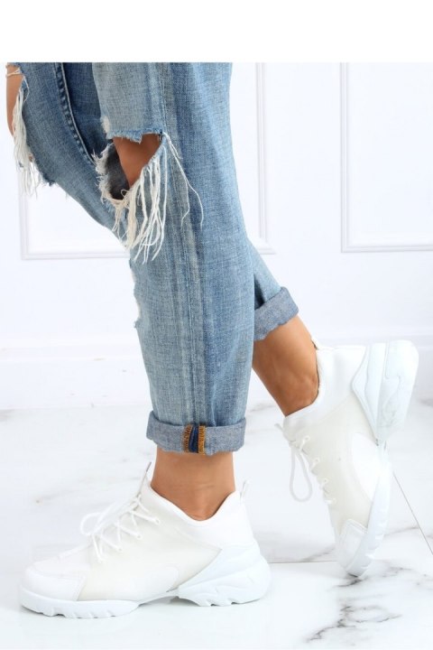 Buty sportowe Sneakersy damskie za kostkę LA126P WHITE - Inello Buty sportowe Sneakersy damskie za kostkę LA126P WHITE - Inello