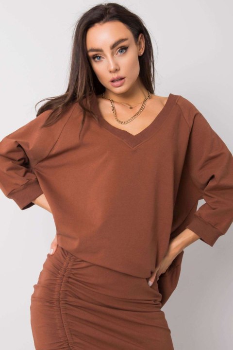 Bluza Damska Model RV-BL-5676.09 Dark Brown - Rue Paris Bluza Damska Model RV-BL-5676.09 Dark Brown - Rue Paris
