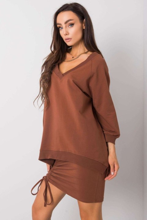 Bluza Damska Model RV-BL-5676.09 Dark Brown - Rue Paris Bluza Damska Model RV-BL-5676.09 Dark Brown - Rue Paris