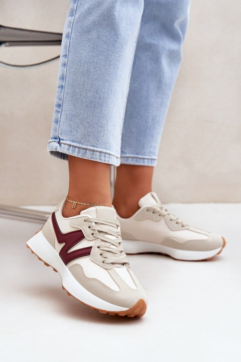 Buty Sportowe Model Britma LA295P Beige/Bordo - Step in style Buty Sportowe Model Britma LA295P Beige/Bordo - Step in style